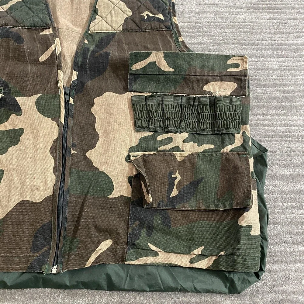 Vintage Sports Afield Hunting Vest Mens XL Camo Multi Pocket Game Bag 90s Outdoo